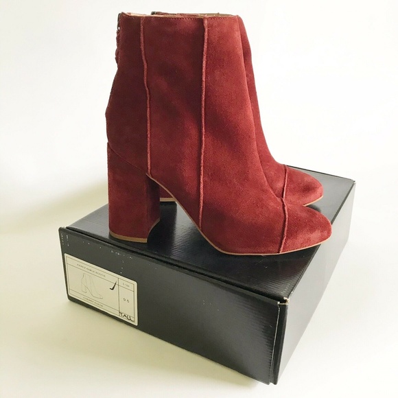 Able Local + Global Perez Suede Mod Retro Chunky Heel Zip Back Booties Boots - Picture 7 of 10